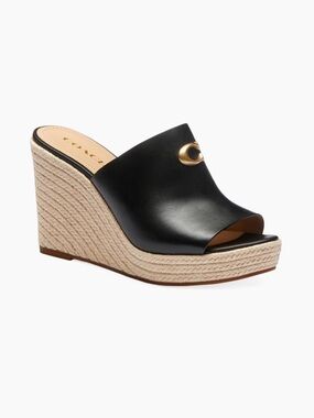 COACH Gloria 100MM Leather Wedge Sandals Size 5